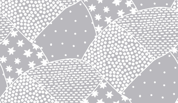 Vector seamless pattern of Japanese style background with stars and dots in grey