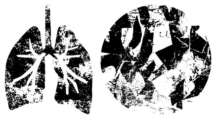 Fototapeta premium Stylized Human Lungs and Heart with Grunge Texture Design