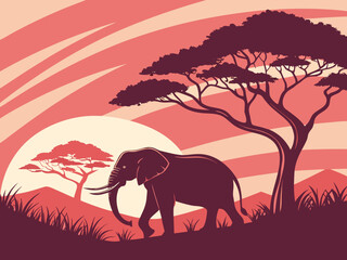 elephant in the sunset