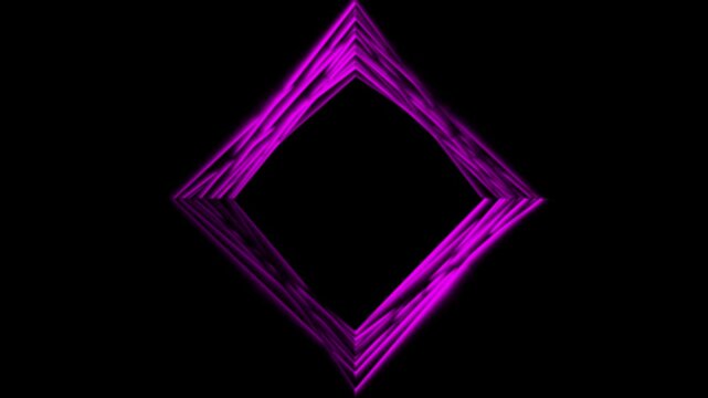Abstract purple glowing diamond shape frame with copy space on black background motion loop