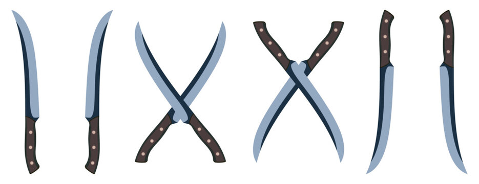 Set of curved machete knives illustration isolated on white