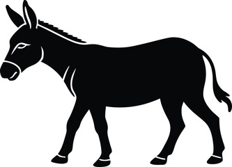 Minimal vector silhouette of a donkey walking calm rural animal profile design Vector illustration