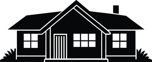 Minimal vector silhouette of a bungalow house simple residential architecture icon Vector illustration