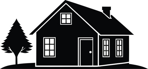 Minimal vector silhouette of a small cottage house cozy countryside home symbol Vector illustration