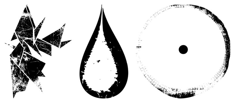 Abstract Grunge Symbols Shattered Fragment, Tear Drop, Circular Target