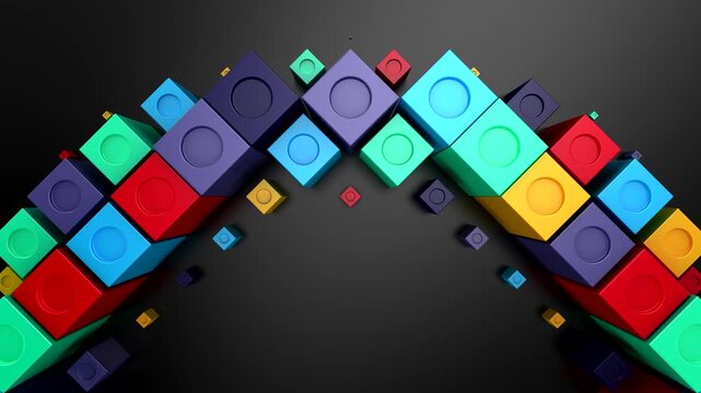 Cubes Form a Wave. Abstract motion, 3d rendering, 4k resolution
