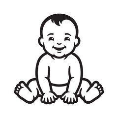 Fototapeta premium Smiling Baby sitting Vector Illustration Minimalist Black and White Line Art