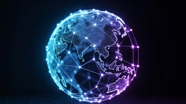 Futuristic Digital Wireframe Globe Animation with Copy Space