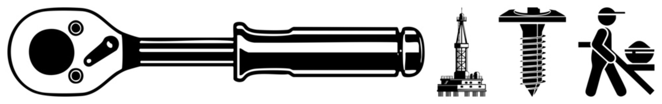 Ratchet Wrench, Screw, Oil Rig, Screwdriver, Construction Worker Set