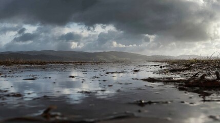 Obraz premium Serene reflections on a tranquil landscape after a gentle rain shower