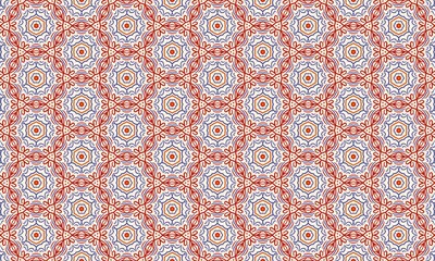 Seamless floral pattern with pink and peach flowers on a soft peach background, geometric design, repeating texture