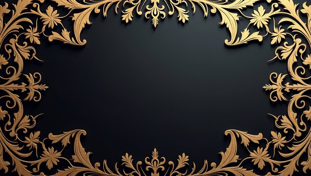 Elegant Golden Floral Frame on a Dark Background - Luxurious Design Element.