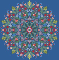 Scandinavian native snow mandala nature ethnic illustration in blue