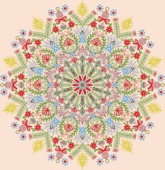 Scandinavian native snow mandala nature ethnic illustration in beige
