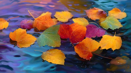 maple leaves floating on water