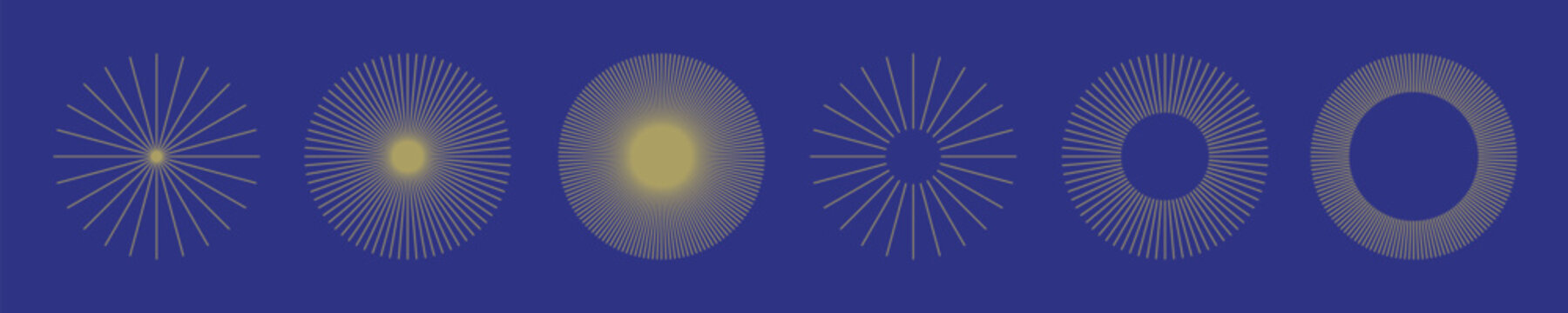 Starburst ray lines set, sunburst circular stroke vector design pack, minimalist radial line ornament collection, retro sun beam element for logo branding, isolated line art