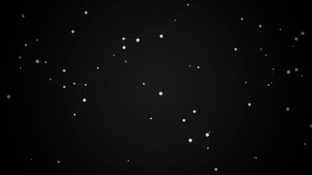 Abstract Black Monochrome Digital Plexus Network Loop 4K, Minimalist black and white digital biome interface with silver connected nodes. Dark mode abstract neural network Seamless 4K Loop ProRes 4444