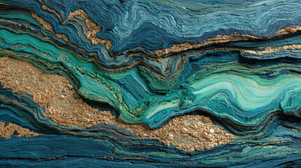 Stunning Abstract Agate Geode Pattern With Turquoise Blue Gold Flowing Layers Resembling Natural Mineral Stone Texture Formation