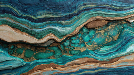 Stunning Abstract Agate Geode Pattern With Turquoise Blue Gold Flowing Layers Resembling Natural Mineral Stone Texture Formation