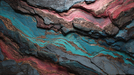Abstract Flowing Layers With Black Turquoise Pink Textures Resembling Geological Formations Mineral Surface Or Liquid Paint Effect