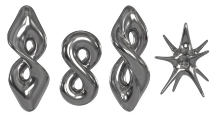 Metallic infinity symbols and star isolated on transparent background