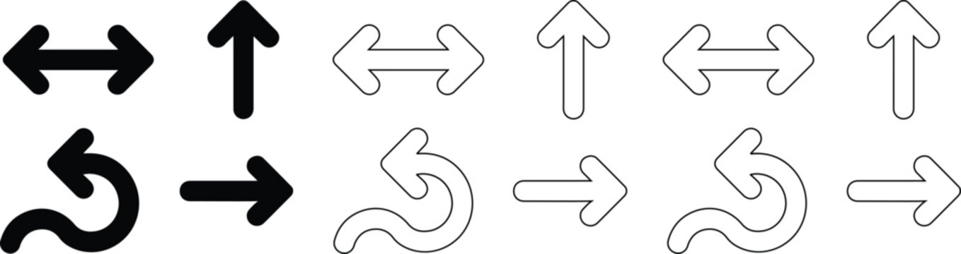 Set of various directional arrows in different styles and colors