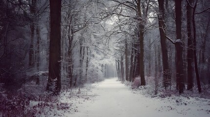 Obraz premium Mystical Winter Forest with Frosty Trees and Soft Morning Sunlight