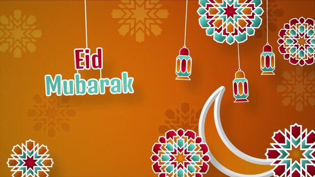 Animation Design of Happy Eid Mubarak with Animated Islamic Objects