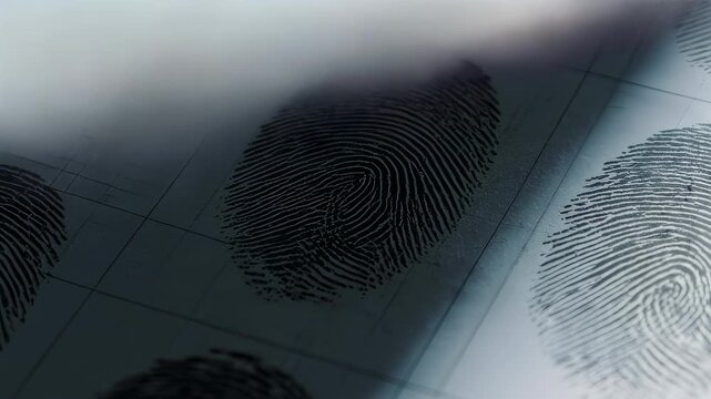 Close-up view of multiple ink fingerprint impressions on a grid