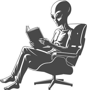 Alien Reading Book Silhouette in Modern Chair