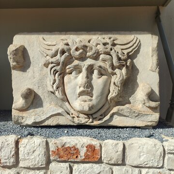 Medusa Head Relief at the Temple of Apollo in Didim, Turkey.