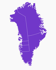 Map of Greenland isolated on a white background. Divided into five regions.