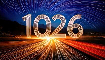 The number 1026 with light streaks and a futuristic feel.
