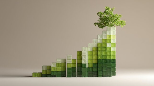 Conceptual growth representation with green blocks and plant