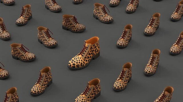 Trendy Leopard Print Boots Seamless Pattern Background for Fashion Industry 3D Render