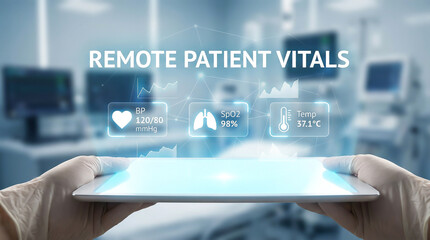 Remote Patient Vitals Monitoring on Digital Tablet in Modern Hospital Setting