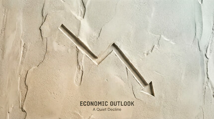 Downward arrow carved in textured surface representing economic decline and financial recession concept