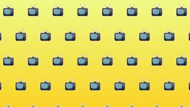 Animated Retro TV Sticker Pattern &ndash; Seamless Looping Vintage Television Icons on Bright Yellow Background
