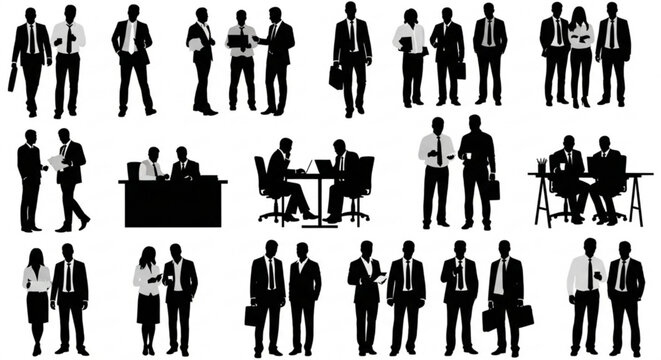 Collection of business people in various professional settings and poses