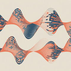 Abstract Waves Pattern Muted Orange Blue Lines Beige Background Retro Digital Art