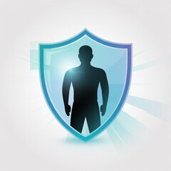 Human Immunity Man Silhouette Inside Blue Shield Vector Illustration