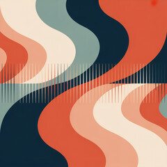 Retro Wavy Pattern with Vertical Ripple Effect in Teal, Coral, and Cream