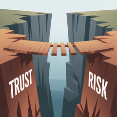 Trust Risk Broken Bridge Spanning Deep Canyon Conceptual Illustration