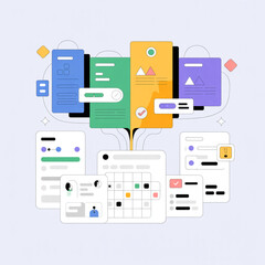 User Interface Design Elements for Data Management Workflow Flat Illustration