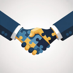 Puzzle Handshake of Business People Symbolizing Partnership and Solution, Flat Design Vector Illustration Isolated on Light Background