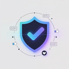 Glowing Digital Security Shield with Checkmark and UI Icons