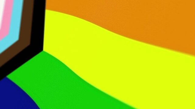 Buenos Aires, Argentina &ndash; January 23, 2026: Progress Pride flag with rainbow stripes and inclusion triangle LGBTQ+ community symbol.