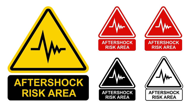 Aftershock Risk Area Warning Sign - Earthquake Safety Vector