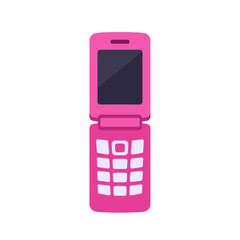 Pink flip phone mobile handset icon, colorful vector flat style illustration
