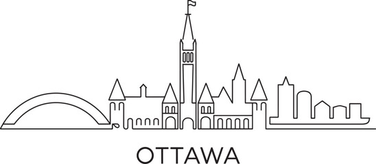 Obraz premium Ottawa canada city skyline vector illustration, linear style, line art concept, simple city background, minimal silhouette